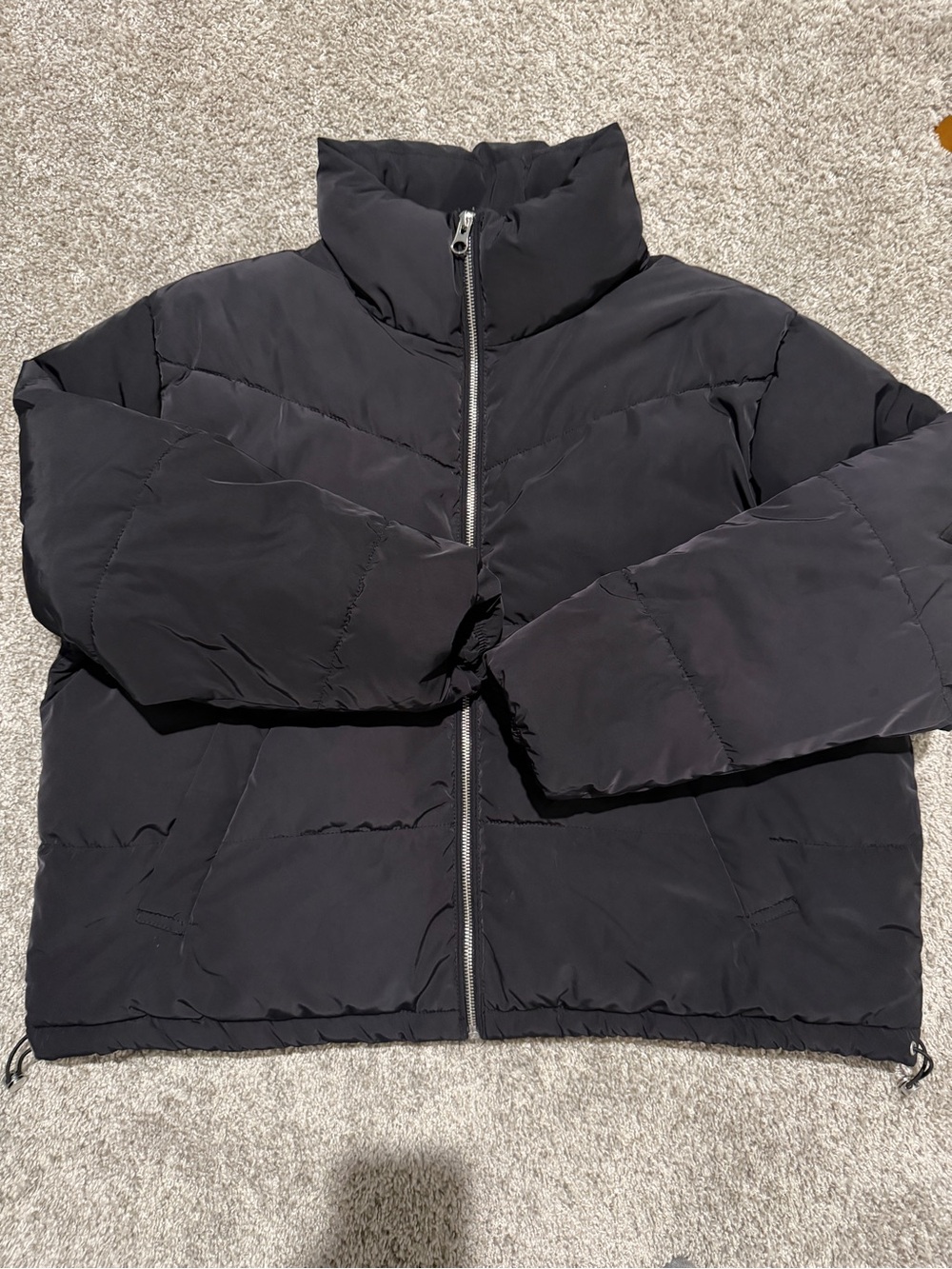 H&M Black Puffer Jacket with Gold Zipper